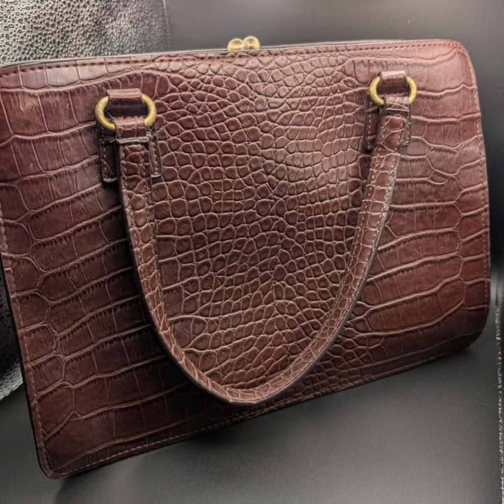 VTG Worthington Croc-embossed satchel with kiss-lock closure
